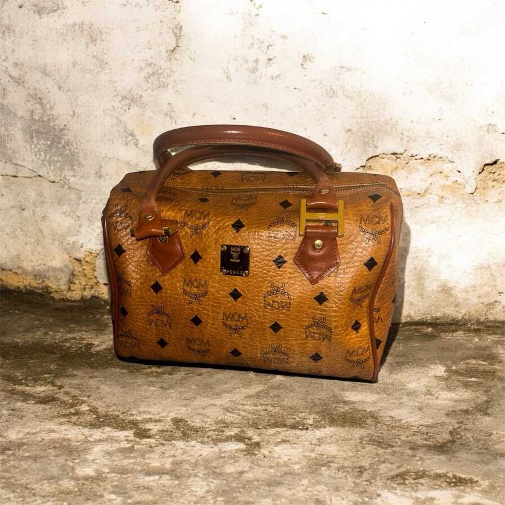 Classic Cognac MCM Visetos Boston Bag